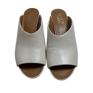 Franco Sarto White Leather‎ Peep Toe Wedge Mules – Women's 7.5B